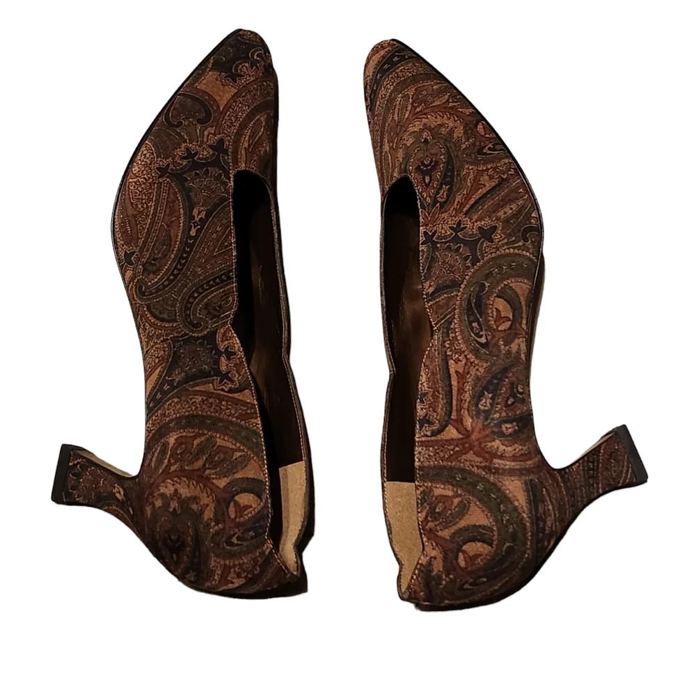 Vintage Stuart Weitzman Women's Paisley Suede Leather Heels w/Box Size 8.5B